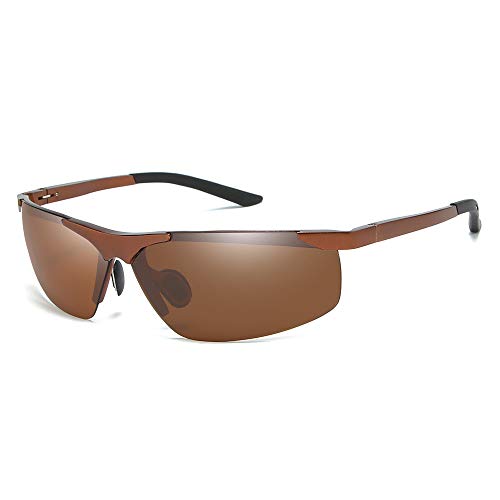 QINGZHOU Gafas De Sol,Gafas De Sol Retro Polarizadas De Aluminio Y Magnesio Para Hombres, Gafas De Sol Cuadradas Sin Cejas Con Espejo Para Ciclismo Al Aire Libre, Marco De Té, Té Completo C4