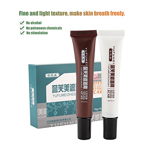 Qkiss Corrector de Tatuaje, Corrector Maquillaje para Tapar Tatuajes Cicatriz Profesional Tatuaje Corrector Hiding Spots Birthmarks Conjunto de Crema para Cubrir Maquillaje