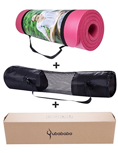 QUBABOBO Colchonetas de Yoga 15mm Gruesa Antideslizante Esterilla para Ejercicio Pilates Fitness Workout y Gimnasia con bolsa de transporte y correa