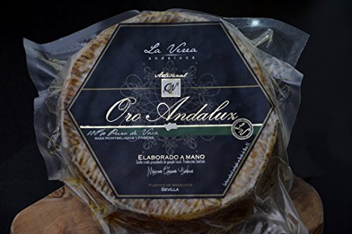 Queso CURADO Artesano (Leche Cruda de Vaca) Sabor único. Pieza entera 1Kg. aprox - La Verea Andaluza Serie "Oro Andaluz" . Corteza natural protegida con Aceite Oliva Virgen Extra