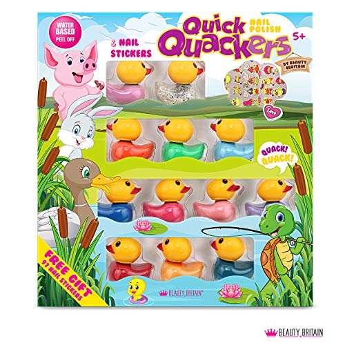 Quick Quakers 12 Pato Juego de esmalte de uñas & pegatinas de uñas 12 colores diferentes a base de agua Pelable