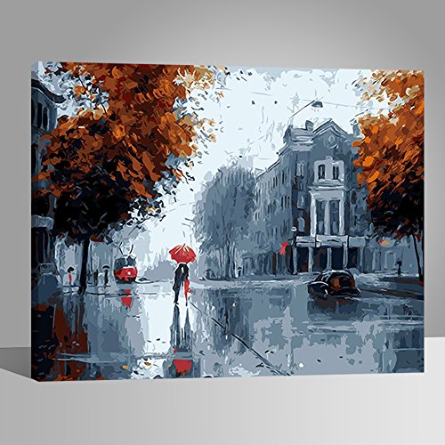 RIHE Marco de Madera, Pintura por números DIY Pintura al óleo para Adultos Niños Decoraciones para el Hogar Kiss In The Rain 16 * 20 Pulgadas