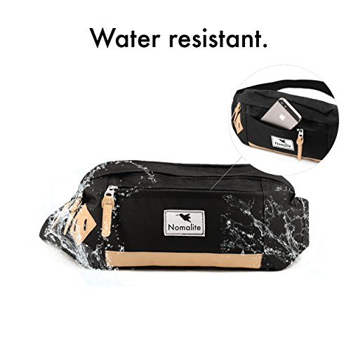 Riñonera XXL de Nomalite | Riñonera/cinturón de Marcha Negra Waterproof/Resistente al Agua de Hombre y Mujer con Cuero y 4 Bolsillos (Total 2L) para iPhone. Ideal para Viaje, Trekking, Deporte.