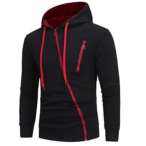 riou Sudadera con Capucha de Cremallera de Manga Larga Slim Fit para Hombre con Blusa Outwear de Bolsillo Chaqueta Irregular de la Personalidad