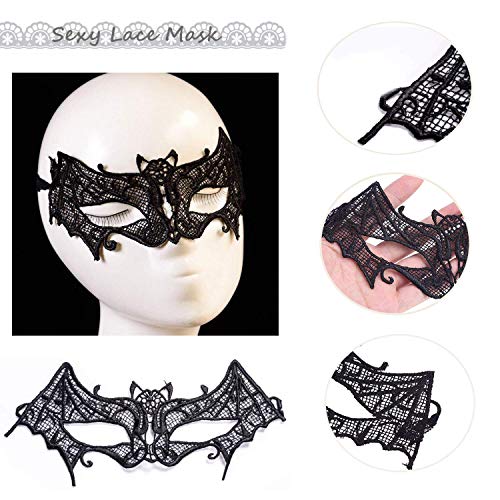Rmeet Mascaras Venecianas,Máscara de Encaje 8 Pack Mascaras Carnaval con Bandas Elásticas para Mujeres Party Masquerade Halloween Fiesta Negro