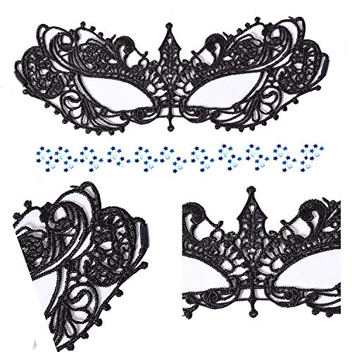 Rmeet Mascaras Venecianas,Máscara de Encaje 8 Pack Mascaras Carnaval con Bandas Elásticas para Mujeres Party Masquerade Halloween Fiesta Negro