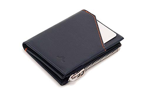 ROIK Zip - Cartera Delgada de Piel con Monedero de Cremallera para Hombre, Color Blue Navy