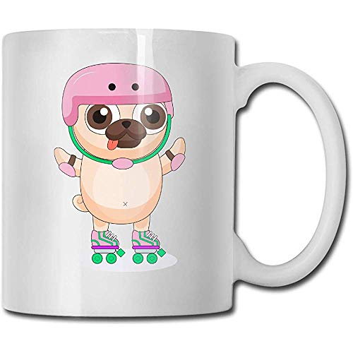 Rollerblading Cute Pug Baby Coffee Mug con gran C-Handle de cerámica para Office Home Restaurant Travel 11Oz