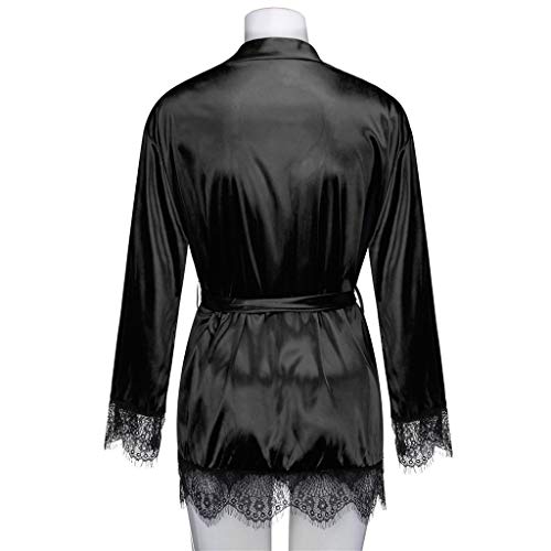 Ropa de Dormir para Mujeres,SHOBDW Regalo de San Valentín Ropa Interior Camisón de satén Tallas Grandes Sólido Encaje de Seda Lencería Camisón Bata Sexy Ropa de Dormir(Negro,3XL)