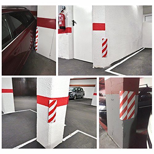 Rovtop 2 unidades 40 * 15 Paragolpes Protector para La Puerta de Coche Columnas Parking protector puerta garaje Esquina Parking Adhesivo Al Apagar-ROJO+BLANCO