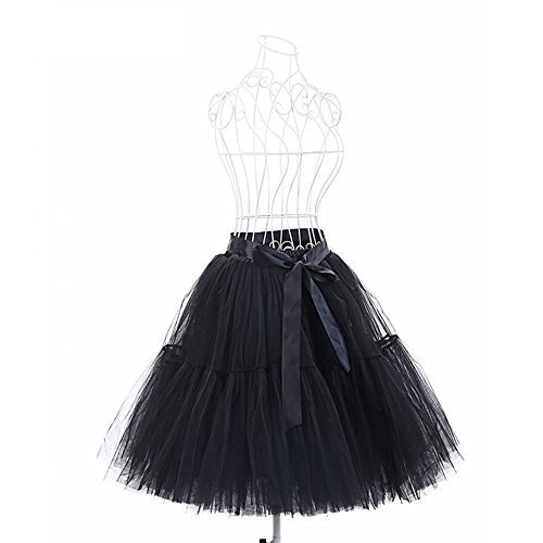 SaiDeng Mujeres Organza 50S Retro Rockabilly Enaguas Miriñaques Net Petticoat Skirt Tutu Negro