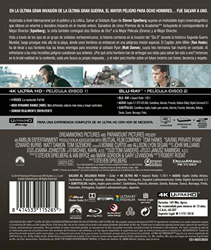 Salvar Al Soldado Ryan [4K UHD + Blu-ray] [Blu-ray]