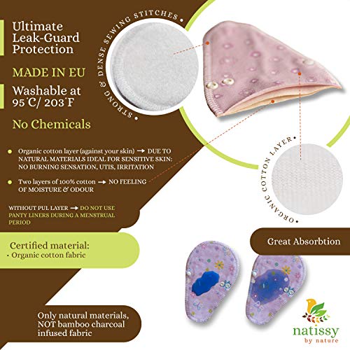 Salvaslips de tela reutilizables TANGA, 7-Pack Protege Slips de algodón con alas HECHAS EN LA UE, Compresas Ecológicas sin PUL, Toallas Sanitarias - el uso diario y flujo blanco, NO para menstruación