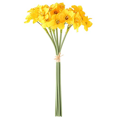 SANGDA Ramo de narciso artificial, 12 unidades de flores de narciso, plantas de seda, narcisos paquetes de flores amarillas para el hogar, oficina, jardín, patio, boda, decoración de granja