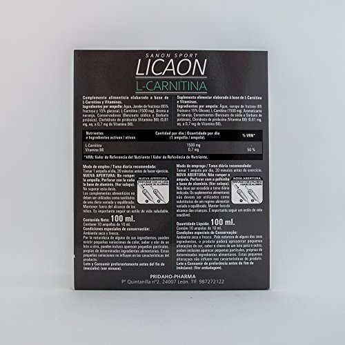 SANON - SANON SPORT LICAON L-Carnitina + Vitamina B6 10 ampollas de 10 ml