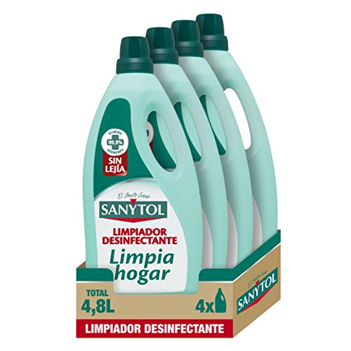 Sanytol Limpiahogar - Limpiador Desinfectante, Elimina Bacterias y Malos Olores, sin Lejía - Pack de 4 x 1200 ml