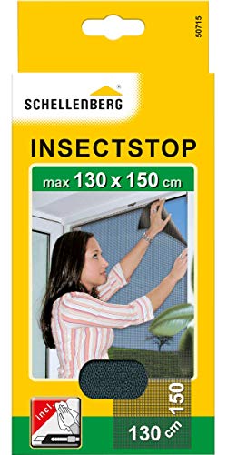 Schellenberg 50715 Mosquitera de protección para ventanas, lavable, Montaje rápido y sencillo desde el interior, sin taladros, Incluye banda de fijación, Antracita, Max. 130 x 150 cm