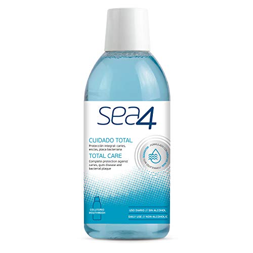 Sea4 Colutorio Cuidado Total Uso Diario, Protección Integral Anticaties, Antiplaca Bacteriana y Protección Encías, Formulado con Agua de Mar, Sin Alcohol, 500 ml, Azul (306308)