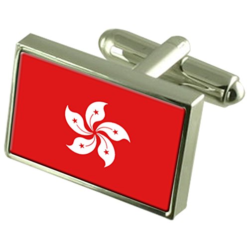 Select Gifts RAE de Hong Kong en Plata esterlina Gemelos de Bandera en el Cuadro Personalizado Grabado