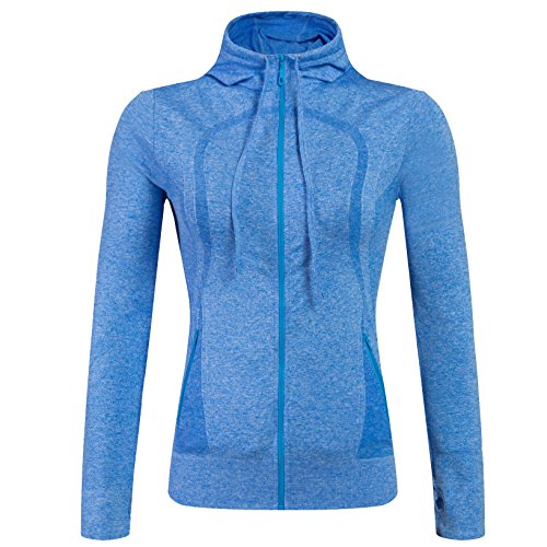 Selighting Chaquetas Deportivas Mujer Sudadera Fitness con Capucha y Cremallera de Manga Larga para Gimnasio,Gym,Running,Correr,Ciclismo (L, Azul)