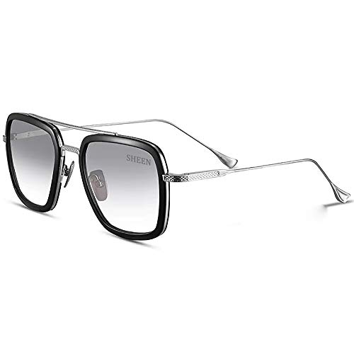 SHEEN KELLY Spider Man Gafas de sol -Tony Stark para hombre Azul Silver Frame and Clear Lens Talla única