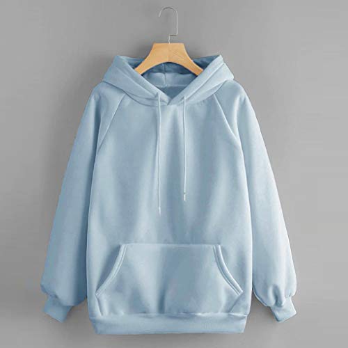 SHOBDW Liquidación Venta Moda para Mujer Sudadera con Capucha Pullover Blusa con Bolsillo Sólido Flojo 2019 Otoño Invierno Manga Larga para Mujer Tops (M, Azul)