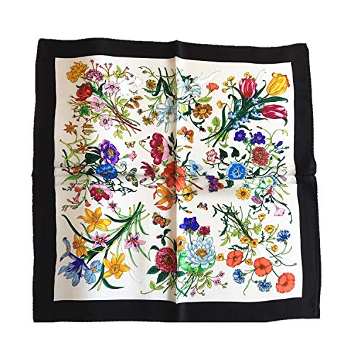 Silk Run- ‘Flores’, bufanda cuadrada de seda 100% (55cmx55cm)