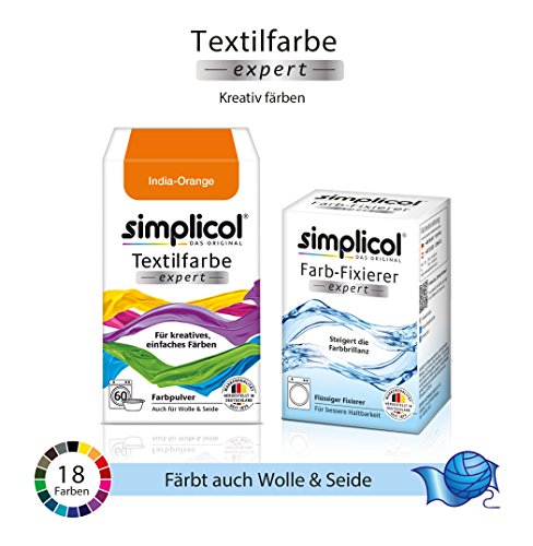 Simplicol Expert + fijador del Color Paquete de Kombi Fabric Dye: Tinte de Coloración para Textiles: Lavado a Mano o Lavadora - Naranja