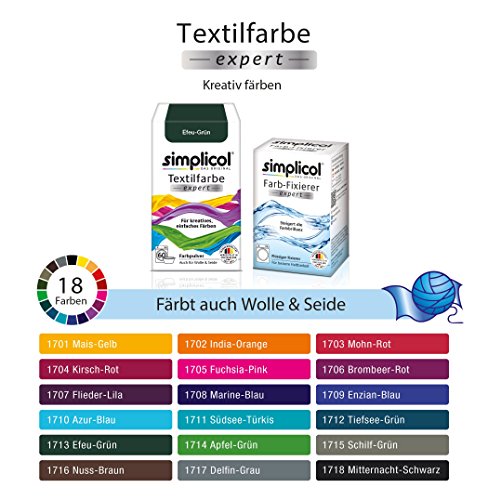 Simplicol Expert + fijador del Color Paquete de Kombi Fabric Dye: Tinte de Coloración para Textiles: Lavado a Mano o Lavadora - Verde Hiedra