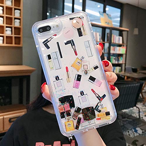 SJKTAO Caja del teléfono móvil Estuche De Cubierta De Arena Movediza Cosmética para iPhone 6S 7 8 Plus XS MAX XR Botella De Perfume De Lápiz Labial Duro Caja De Teléfono Dinámico Dinámico