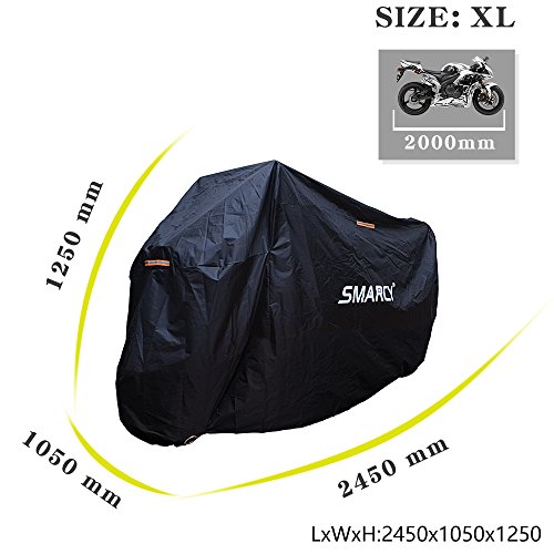 Smarcy Funda Protector para Moto, Cubierta para Moto / Motocicleta Resistente al Agua a Prueba de UV, Color Negro XL