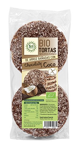 Sol Natural Tortas de Arroz Bañadas con Chocolate y Coco, sin Gluten - Paquete de 12 x 100 gr - Total: 1200 gr