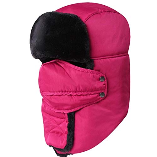 Sombreros De Exterior para Hombres Y Mujeres En Invierno, Además De Terciopelo, Tejido Impermeable Cálido Y Resistente Al Frío con Máscara para El Cuello, Gorro De Esquí-Rosa Roja