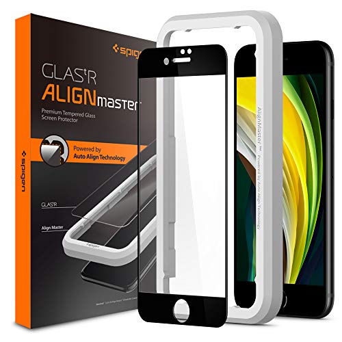 Spigen, 1 Pack, Protector Pantalla iPhone SE 2020/8 / 7 (4.7"), Align Master, Cobertura Completa, Marco de Alineación Incluido, Vidrio Templado, Compatible con Fundas, Cristal Templado iPhone SE