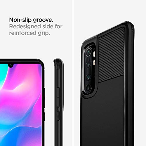 Spigen Funda Rugged Armor Compatible con Xiaomi Mi Note 10 Lite, Absorción de Choque Resistente y diseño de Fibra de Carbono - Negro Mate