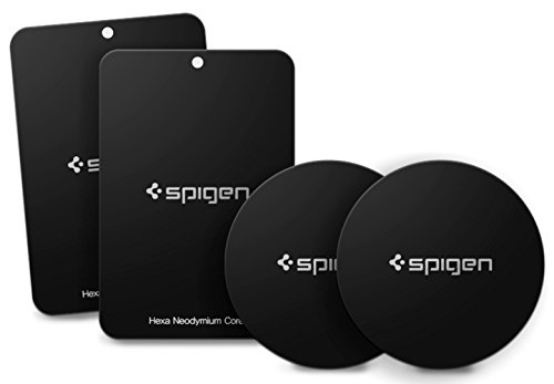 Spigen KUEL [MP-4P], Placa de Metal para Magnética Soporte Móvil Para Coche, Adhesivo de 3M, 2 Rondas, 2 Rectángulos, 4 Protectores de Rayadadura y Fácil Aplicación