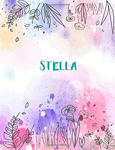 Stella: 8.5x11 inches 110 Lined Pages 55 Sheet Peony Floral in Dream Design for Woman, girl, school, college with Lettering Name,Stella