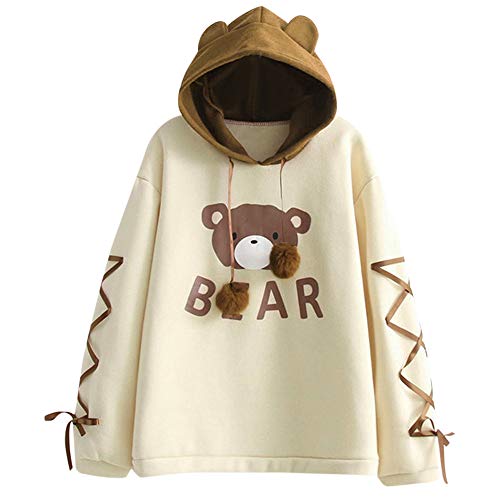 Sudadera Mujer Capucha, K-Youth Mujer Sudaderas con Capucha Manga Larga Sudaderas Tumblr Mujer Otoño Invierno Kawaii Bear Letras Blusa Tops Moda Hoodie Sweatshirt Chicas(Amarillo, XL)