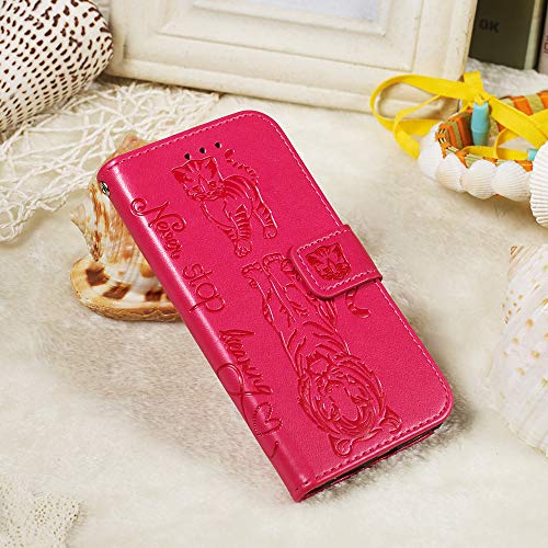 Suhctup Moda Case Compatible con Xiaomi Redmi K20 / K20 Pro Funda Billetera con Tapa Tarjetas Gato y Tigre Dibujos Diseño PU Libro de Cuero Piel Carcasa Antigolpes Cierre Magnético Flip Cover,Rojo