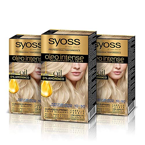 Syoss Oleo Intense - Coloración Permanente Tono 10-50 Rubio Claro Ceniza (Pack De 3) 50 ml