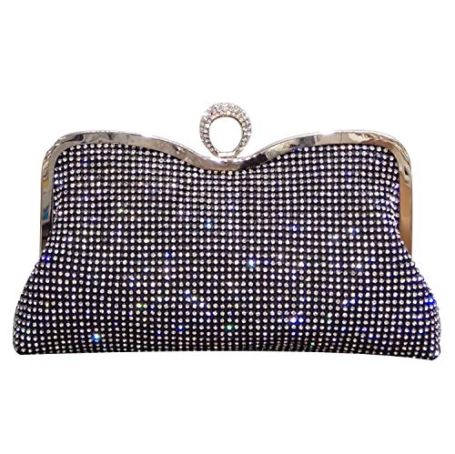 Syrads Bolso de Boda Dorado Clutch Mujer Fiesta Carteras de Mano Bolso de Noche Bandolera con Cadena para Ceremonia Novia Diamantes 722 (Negro 2)