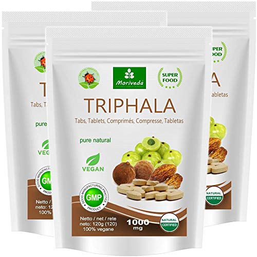 Tabletas de Triphala 1000mg (120 o 360 tabletas) hechos de la fruta del rey ayurveda Amla, Hiritaki y Bibhitaki: producto de calidad totalmente natural de MoriVeda (360 tabletas)