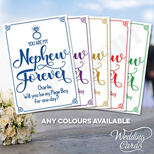 Tarjetas de boda divertidas con texto en inglés "You are my Nephew Forever Will you be my (any role"), Papel marfil/crema 300 gsm, Varios Colores, Postcard