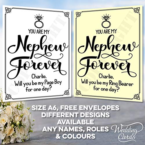 Tarjetas de boda divertidas con texto en inglés "You are my Nephew Forever Will you be my (any role"), Papel marfil/crema 300 gsm, Varios Colores, Postcard