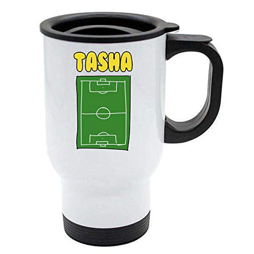 Tasha – Taza de viaje con nombre de fútbol – Regalo personalizado para – Hobby