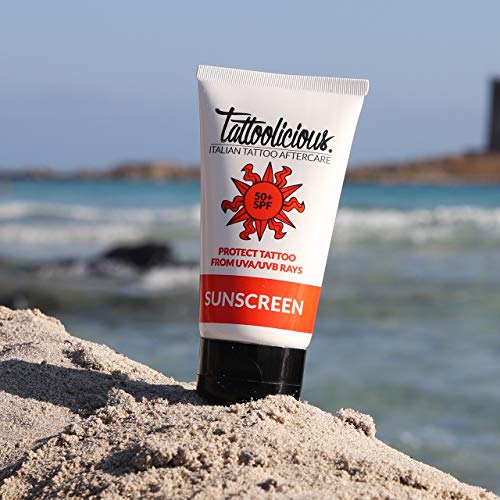 Tattoolicious SUNSCREEN 50+ SPF Protector solar para tatuajes, anti - descoloramiento, con ingredientes activos bio, 75 ml