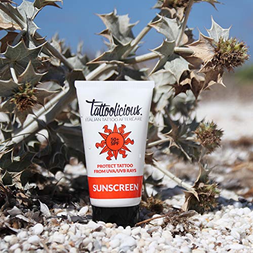 Tattoolicious SUNSCREEN 50+ SPF Protector solar para tatuajes, anti - descoloramiento, con ingredientes activos bio, 75 ml