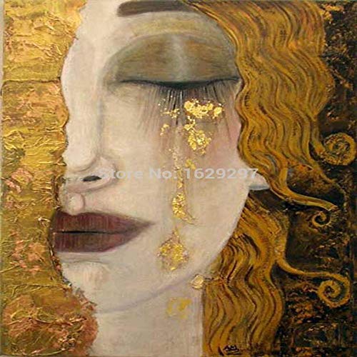 TELEGLO lágrimas Doradas Pinturas de Gustav Klimt Reproducción al óleo sobre Lienzo Pintado a Mano Hermosa Mujer Obra de Arte para decoración de Pared Alta Q 60X100CM