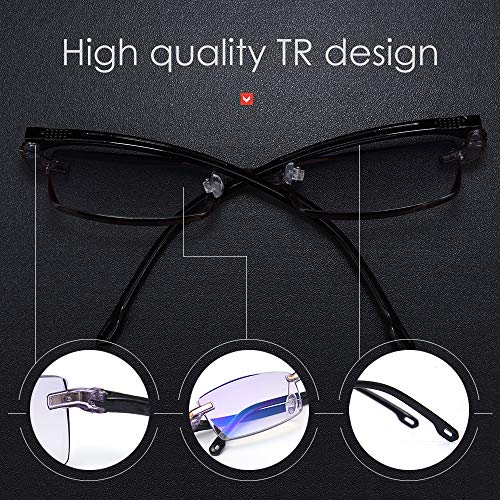 TERAISE Gafas de lectura sin montura Moda Corte de diamante Diseño antifatiga Lente transparente Lectores de anteojos para hombres(2.0X)
