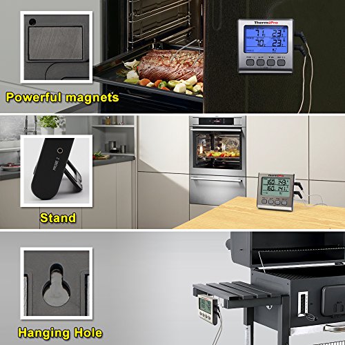 ThermoPro TP17 Termómetro Cocina Digital de Doble Sonda con Modo Temporizador Termómetros de Barbacoa con Grande Retroiluminación de LCD para BBQ Carne Alimentos Líquido Parrilla Horno